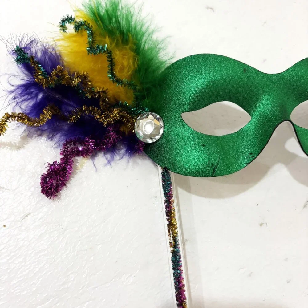 Mardi Gras Masks Set of 5 Colorful Harlequin on Sticks NWT NOS